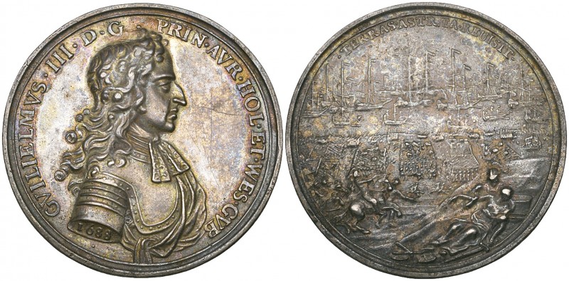 James II, Landing of William of Orange in Torbay, 1688, cast silver medal by Geo...