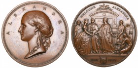Victoria, Princess Alexandra of Denmark, Entry into the City of London, 1863, bronze medal by J.S. and A.B. Wyon, bust left, rev., Londinia welcoming ...