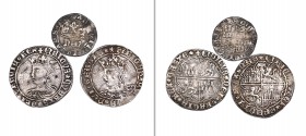 Enrique IV, reales (2), type 1, with bust left, Toledo mint, m.m. t, and without m.m. (Cayón 1596, 1598), good fine; and half-real, Segovia (Cayón 161...