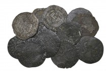 Enrique IV, blancas (8), Cuenca, Segovia, Seville (2), Toledo (2), without mark (2) (Cayón 1665, 1676, 1678 (2), 1679 (2)); half-quartillos, facing bu...
