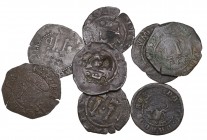 Juana y Carlos, 4 maravedis (6), all Santa Domingo sp (Cal. 35; Cayón 2991), 2 maravedis, Santo Domingo, countermarked for Jamaica (1578-1665) (Cal. 2...