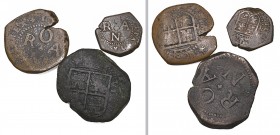 Felipe III, 8, 4 and 2 maravedis, all 1618, Toledo mint, struck for use in Oran (Cal. 350, 282, 204, Cayón 4384, 4311, 4239), all with date off flan, ...