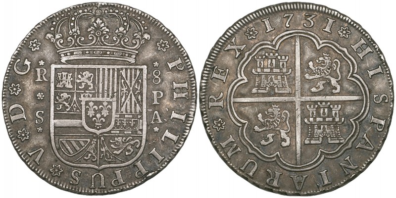 Felipe V (1700-24, 1724-46), 8 reales, 1731 pa , Seville (Cal. 1623; Cayón 9341)...