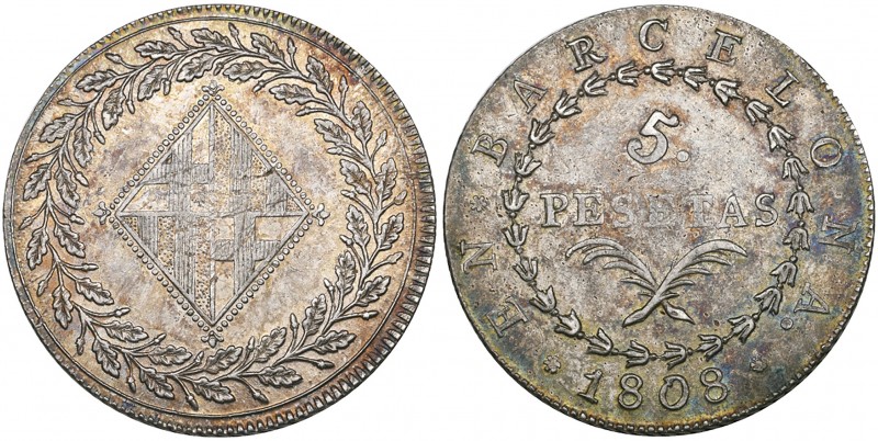 Jose Napoleon (1808-1814), 5 pesetas, 1808, Barcelona (Cal. 44; Cayón 14697), ob...