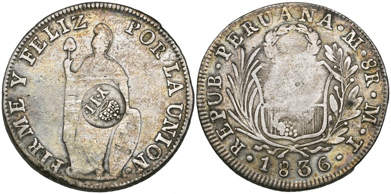 Isabel II, Philippines, Countermarked Coinage (1834-37), Peru, 8 reales, 1836 MT...