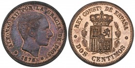 Alfonso XII, Pattern 2 céntimos, 1878, of similar design to the 5 and 10 céntimos (Cal. 2; Cayón 17476), virtually mint state and of the highest rarit...