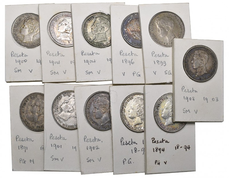 Alfonso XIII, pesetas (11), 1891, 1893, 1894, 1896, 1899, 1900, 1901, 1902, 1903...