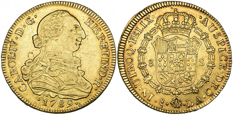 Chile, Charles IV, 8 escudos, Santiago mint, 1789 DA (Cal. 146), very fine
Esti...