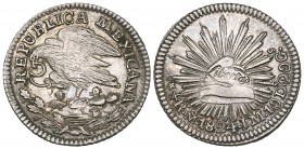 Mexico, Republic, Hookneck Coinage, half-real, Mexico City mint, 1824 JM, 1.69g (Hubbard & O’Harrow pp 58-59, type 2, this coin illustrated), good ext...