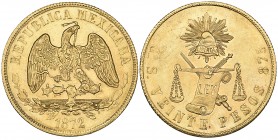 Mexico, Republic, Decimal Coinage, 20 pesos, Guanajuato mint, 1872 S, weak at mintmark, about uncirculated
Estimate: 1400 - 1800