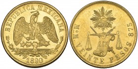 Mexico, Republic, Decimal Coinage, 20 pesos, Mexico City mint, 1890 M, about uncirculated
Estimate: 1400 - 1800