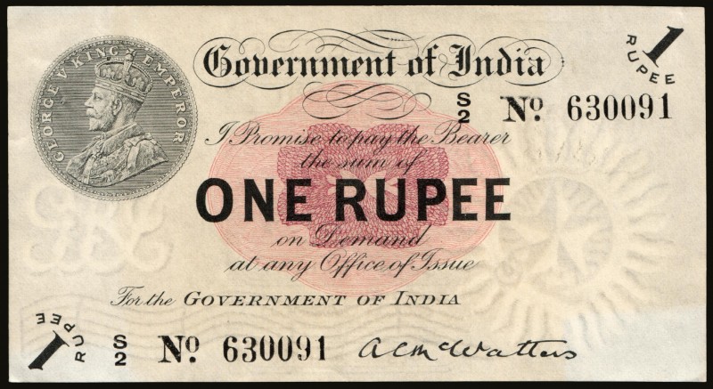 India, Government of India, 1 rupee, undated (1917 issue), serial S/2 No. 630091...