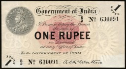 India, Government of India, 1 rupee, undated (1917 issue), serial S/2 No. 630091, signed A.C. McWatters, watermark royal cypher with rayed star in pla...