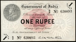 India, Government of India, 1 rupee, undated (1917 issue), serial S/2 No. 630093, similar, signed A.C. McWatters, watermark royal cypher with rayed st...