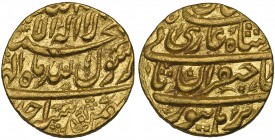 India, Mughal, Shah Jahan (1628-1658), gold mohur, Burhanpur, regnal year 1, month of Bahman (Aquarius), 10.93g (KM -), two tiny edge marks, good very...