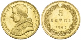 g Italy, Papal States, Gregory XVI (1831-46), 5 scudi, 1845 year xv, Rome (Pag. 186; Mont. 51), mint state 
Estimate: 800 - 1000