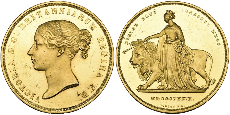 g Victoria, young head, proof ‘Una and the Lion’ five-pounds, 1839, by William W...