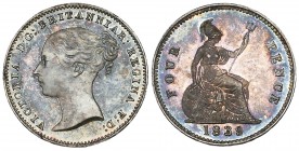 Victoria, young head, proof Britannia groat, 1839, edge plain, coinage alignment ↑↓ (S. 3913), mint state, in NGC holder graded PF65
Estimate: 400 - ...