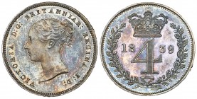 Victoria, young head, maundy set, 1839, comprising 4d., 3d., 2d. and 1d., all coinage alignment ↑↓ (S. 3916), from the set as other coins, virtually a...