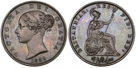 Victoria, young head, proof halfpenny, 1839, in bronzed copper, coinage alignment ↑↓ (S. 3949), mint state, in NGC holder graded PF64BN
Estimate: 400...