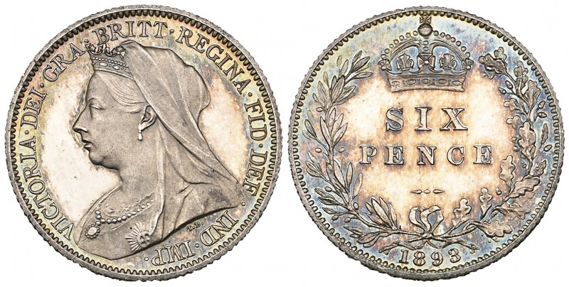 Victoria, old head, proof sixpence, 1893 (S. 3941), mint state, in NGC holder gr...