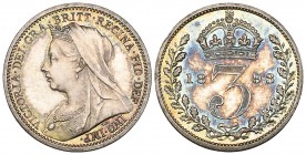 Victoria, old head, proof threepence, 1893 (S. 3942), mint state, in NGC holder graded PF63
Estimate: 100 - 150