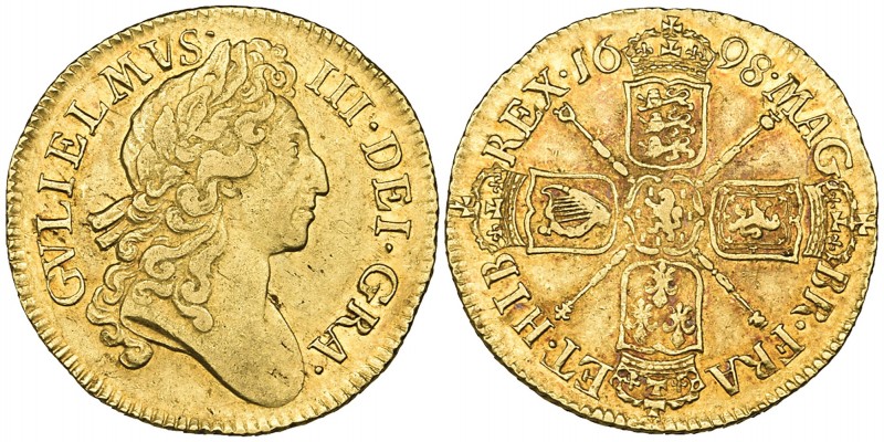 William III, guinea, 1698, second bust right, plain below (S. 3460), very fine o...