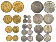 Edward VII, Coronation, 1902, a similar matt proof set of 13 coins, comprising gold five-pounds, two-pounds, sovereign and half-sovereign, silver crow...