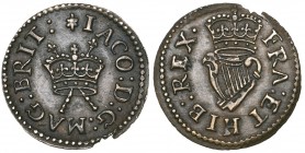 James I, copper farthing, Lennox ‘round’ type 3c, m.m. turtle (N. 2135; S. 2679), with a metal flaw at rim but good very fine and well struck, the mar...