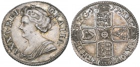 Anne, sixpence, 1711, rev., 5 strings to harp, large lis (Bull 1461; E.S.C. 1596; S. 3619), raised metal flaw at base of hair and a few haymarks, attr...