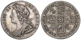 George II, young head, sixpence, 1728 roses and plumes (E.S.C. 1606; S. 3707), with a small rim fault, extremely fine and toned 
Estimate: 200 - 250