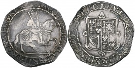 James VI, after accession to English throne, 30-shillings, type I, i.m thistle, King on horseback right, rev., quartered shield of arms, the first wit...