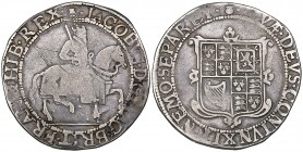 James VI, after accession to English throne, 30-shillings (2), Types I and II, i.m thistle, King on horseback right, rev., quartered shield of arms, t...