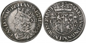Charles I, Third Coinage, 12-shillings, type III, Falconer’s first issue, crowned bust left with value behind, rev., crowned quartered shield of arms,...