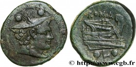 ROMAN REPUBLIC - ANONYMOUS
Type : Sextans 
Date : 211-208 AC. 
Mint name / Town : Luceria 
Metal : copper 
Diameter : 25,5  mm
Orientation dies : 3  h...