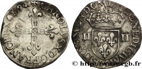 CHARLES X, CARDINAL OF BOURBON
Type : Quart d'écu, croix de face 
Date : 1594 
Mint name / Town : Dinan 
Quantity minted : 63554 
Metal : silver 
Mill...