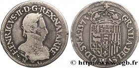 NAVARRE-BEARN - HENRY III
Type : Teston 
Date : 1575 
Mint name / Town : Pau 
Metal : silver 
Diameter : 30  mm
Orientation dies : 12  h.
Weight : 9,2...