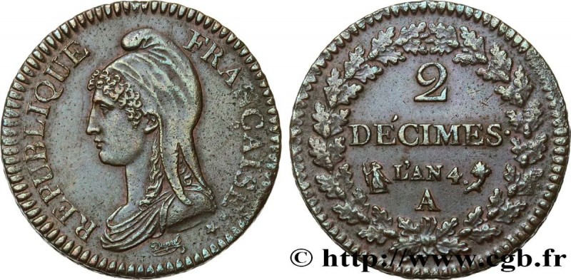 DIRECTOIRE
Type : 2 décimes Dupré 
Date : An 4 (1795-1796) 
Mint name / Town : P...