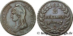 DIRECTOIRE
Type : 2 décimes Dupré 
Date : An 4 (1795-1796) 
Mint name / Town : Paris 
Quantity minted : 9177562 
Metal : copper 
Diameter : 31  mm
Ori...