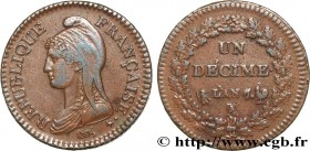 DIRECTOIRE
Type : Un décime Dupré, grand module 
Date : An 7/5 (1798-1799) 
Mint name / Town : Paris/Rouen 
Quantity minted : --- 
Metal : copper 
Dia...
