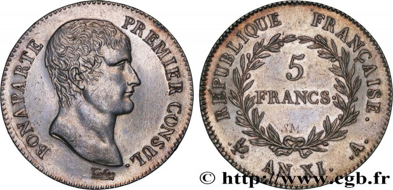 CONSULATE
Type : 5 francs Bonaparte Premier Consul 
Date : An XI (1802-1803) 
Mi...