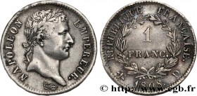 PREMIER EMPIRE / FIRST FRENCH EMPIRE
Type : 1 franc Napoléon Ier tête laurée, République française 
Date : 1808 
Mint name / Town : Lyon 
Quantity min...