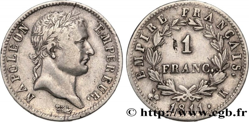 PREMIER EMPIRE / FIRST FRENCH EMPIRE
Type : 1 franc Napoléon Ier tête laurée, Em...