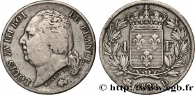 LOUIS XVIII
Type : 1 franc Louis XVIII 
Date : 1824 
Mint name / Town : Lyon 
Quantity minted : 29.592 
Metal : silver 
Millesimal fineness : 900  ‰
D...