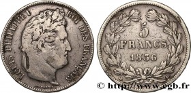 LOUIS-PHILIPPE I
Type : 5 francs IIe type Domard 
Date : 1836 
Mint name / Town : Lyon 
Quantity minted : 199.792 
Metal : silver 
Diameter : 37  mm
O...