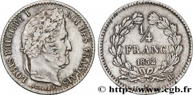 LOUIS-PHILIPPE I
Type : 1/4 franc Louis-Philippe 
Date : 1832 
Mint name / Town : Strasbourg 
Quantity minted : 11064 
Metal : silver 
Millesimal fine...
