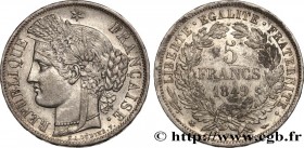II REPUBLIC
Type : 5 francs Cérès, IIe République 
Date : 1849 
Mint name / Town : Strasbourg 
Quantity minted : 915883 
Metal : silver 
Millesimal fi...