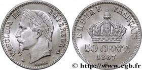 SECOND EMPIRE
Type : 50 centimes Napoléon III, tête laurée 
Date : 1867 
Mint name / Town : Paris 
Quantity minted : --- 
Metal : silver 
Millesimal f...