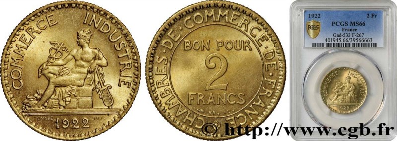 III REPUBLIC
Type : 2 francs Chambres de Commerce 
Date : 1922 
Quantity minted ...