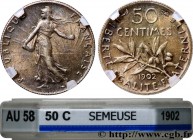 III REPUBLIC
Type : 50 centimes Semeuse 
Date : 1902 
Mint name / Town : Paris 
Quantity minted : 3778172 
Metal : silver 
Millesimal fineness : 835  ...